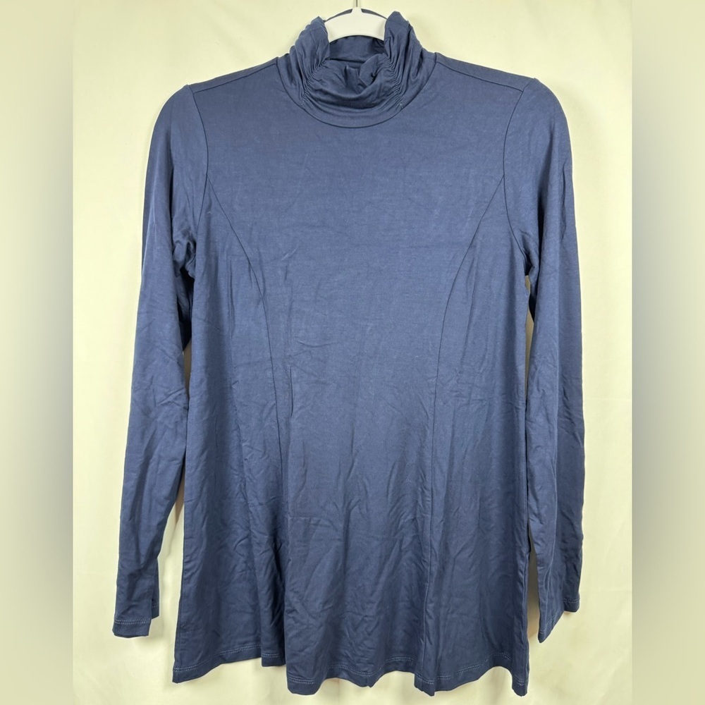 Susan Graver Weekend Essentials Long Sleeve Ruched Turtleneck Blue XXS